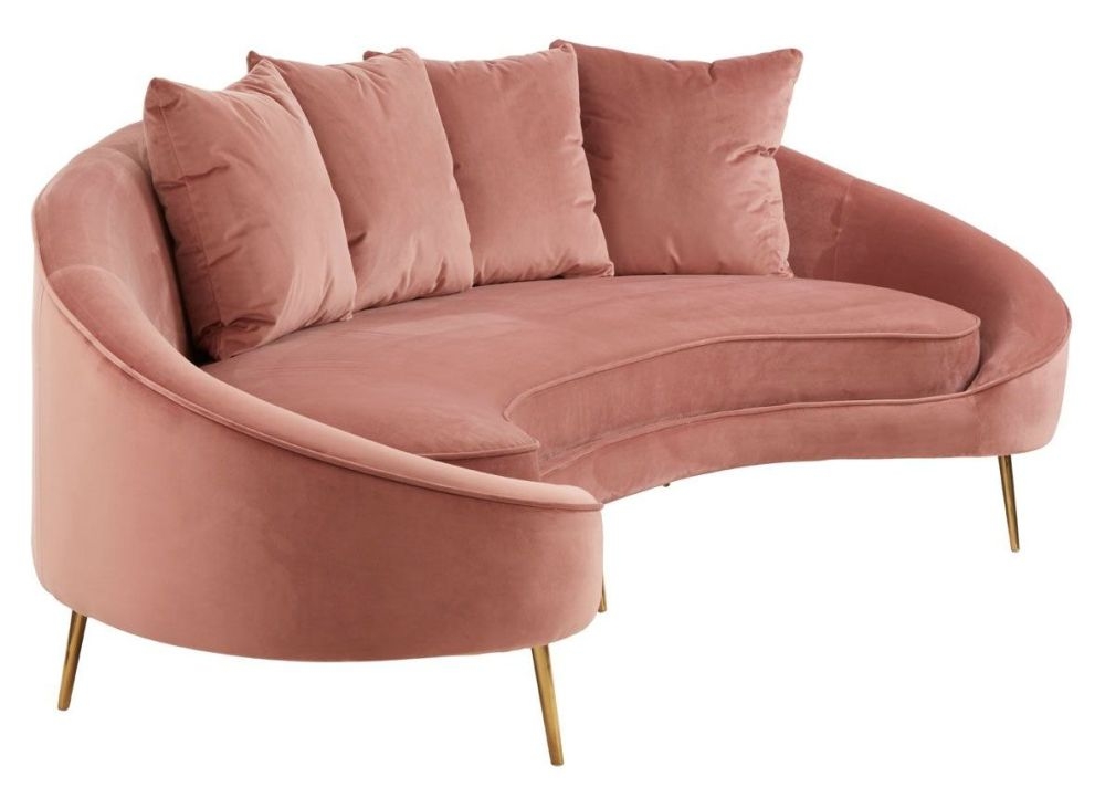 Product photograph of Cidra Salmon Pink 4 Seater Sofa Velvet Fabric Upholstered With Curved Backrest from Choice Furniture Superstore.