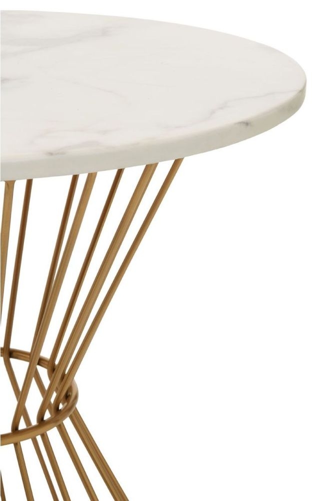 Product photograph of Cavalier White Marble 2 Seater Round Dining Table With Gold Hourglass Base from Choice Furniture Superstore.