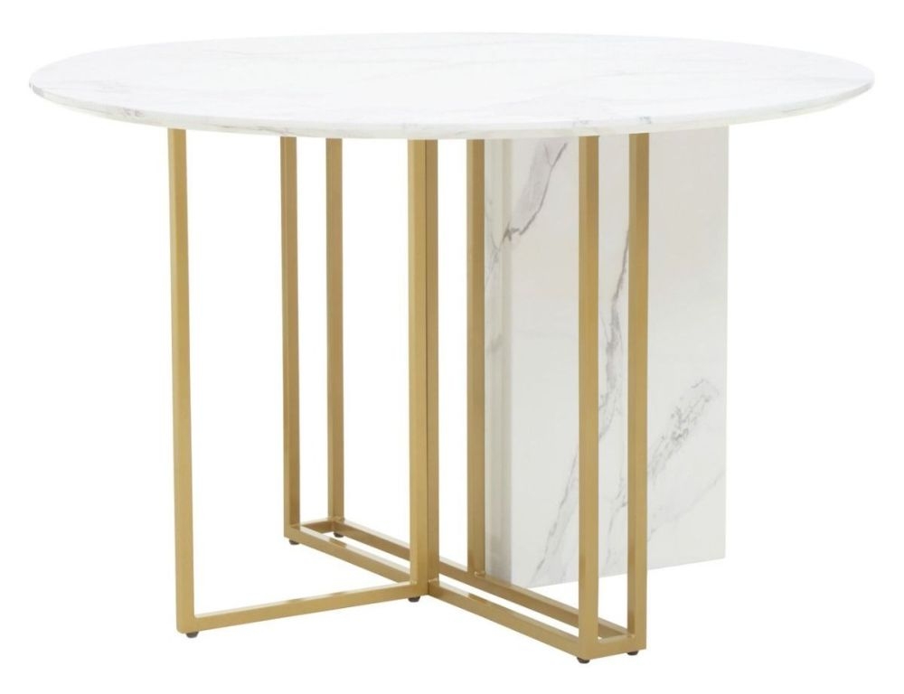 Product photograph of Arona White Marble And Gold Dining Table 120cm Seats 4 Diners Round Top from Choice Furniture Superstore.