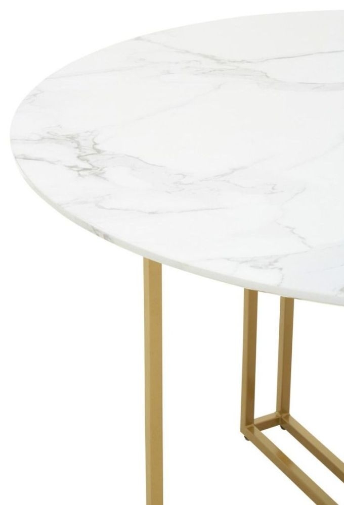 Product photograph of Arona White Marble And Gold Dining Table 120cm Seats 4 Diners Round Top from Choice Furniture Superstore.