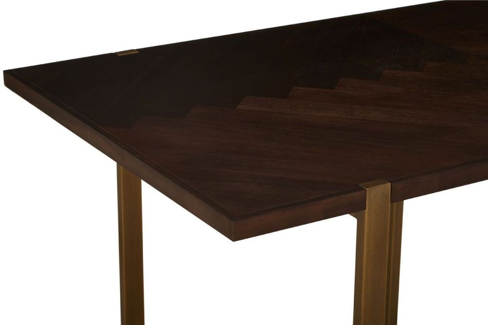 Product photograph of Artois Acacia Wood 6 Seater Dining Table With Antique Brass Chevron Base from Choice Furniture Superstore.