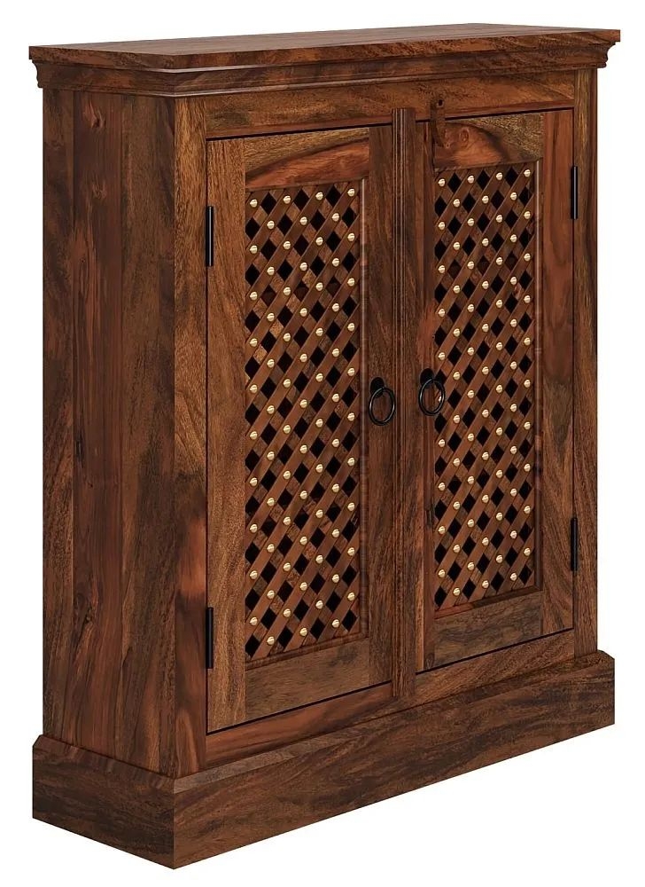Product photograph of Maharani Sheesham Dvd Cabinet Indian Wood With Lattice Design - 2 Doors And 2 Shelves from Choice Furniture Superstore.