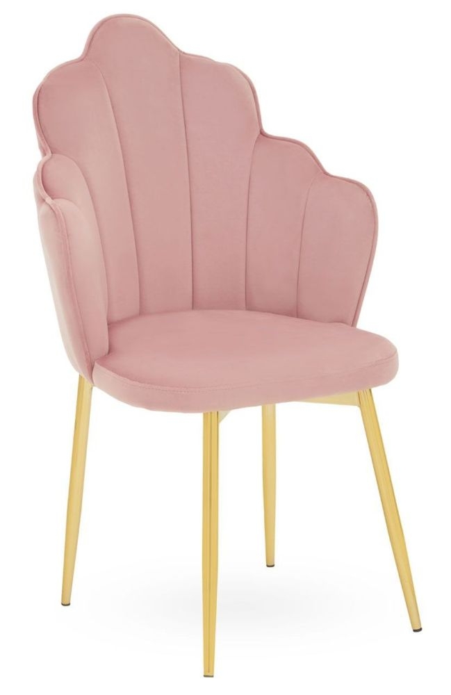 Product photograph of Buckle Pink Dining Chair Velvet Fabric Upholstered With Gold Legs Sold In Pairs from Choice Furniture Superstore.
