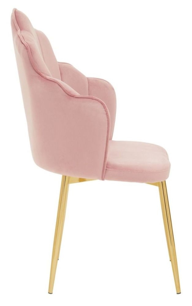 Product photograph of Buckle Pink Dining Chair Velvet Fabric Upholstered With Gold Legs Sold In Pairs from Choice Furniture Superstore.