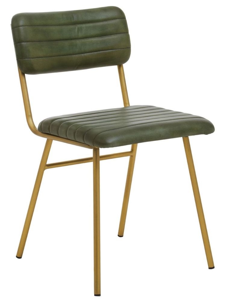 Product photograph of Havre Green Dining Chair Genuine Real Buffalo Leather With Gold Metal Legs Sold In Pairs from Choice Furniture Superstore.