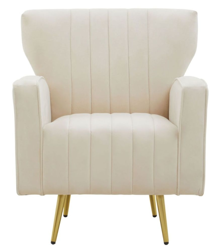 Product photograph of Kendrick Natural Velvet Armchair With Gold Metal Legs from Choice Furniture Superstore.