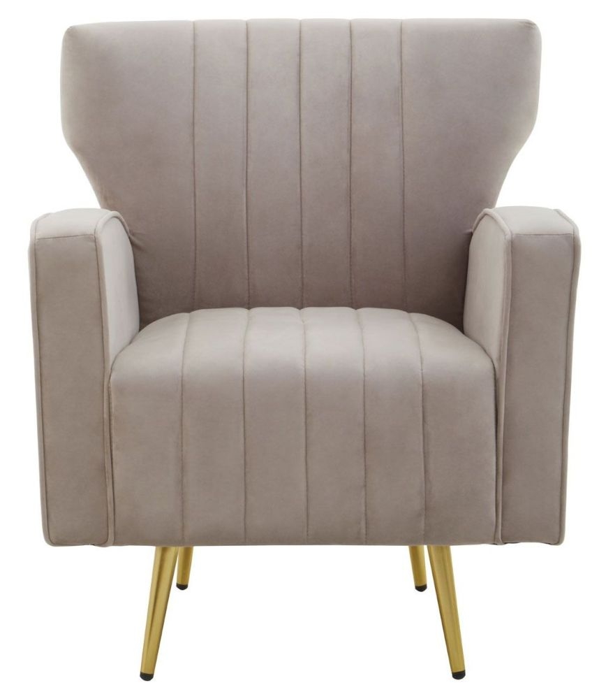 Product photograph of Kendrick Mink Velvet Armchair With Gold Metal Legs from Choice Furniture Superstore.