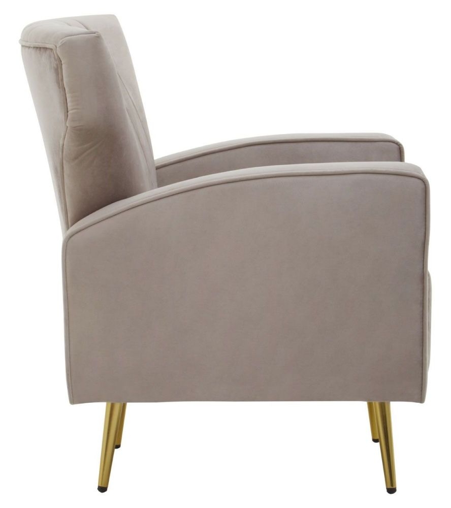 Product photograph of Kendrick Mink Velvet Armchair With Gold Metal Legs from Choice Furniture Superstore.