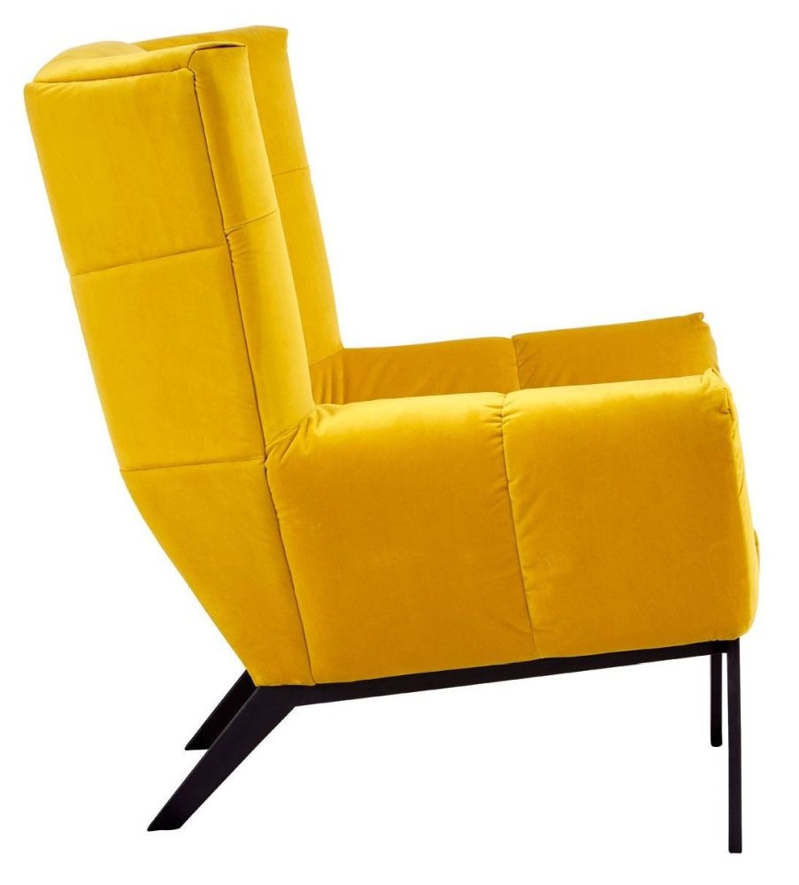 Product photograph of Terlton Yellow Fabric Armchair With Black Metal Legs from Choice Furniture Superstore.