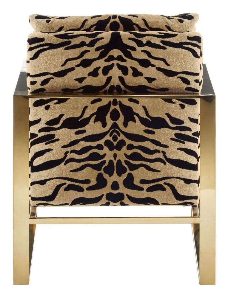 Product photograph of Gillett Tiger Print Fabric Armchair With Gold Legs from Choice Furniture Superstore.