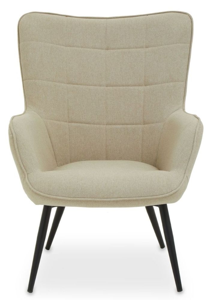 Product photograph of Leighton Natural Fabric Armchair With Black Metal Legs from Choice Furniture Superstore.