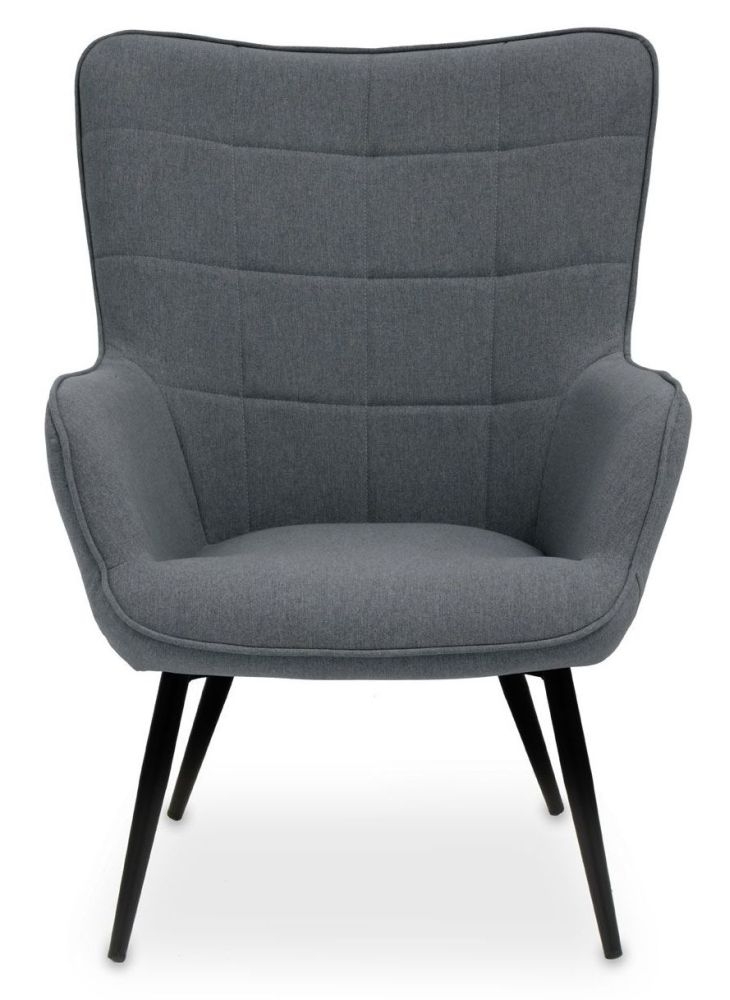 Product photograph of Leighton Grey Fabric Armchair With Black Metal Legs from Choice Furniture Superstore.