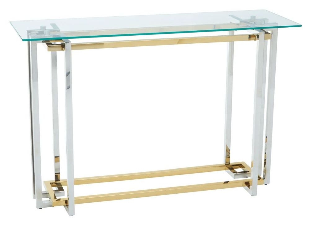 Product photograph of Leighton Glass Top And Chrome Console Table from Choice Furniture Superstore.