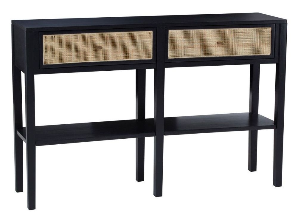 Product photograph of Zaleski Black Console Table With 2 Rattan Drawers from Choice Furniture Superstore.