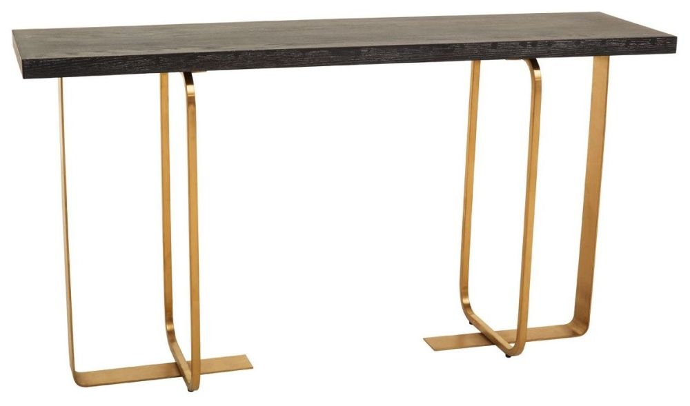 Product photograph of Dierks Oak Veneer And Gold Console Table from Choice Furniture Superstore.