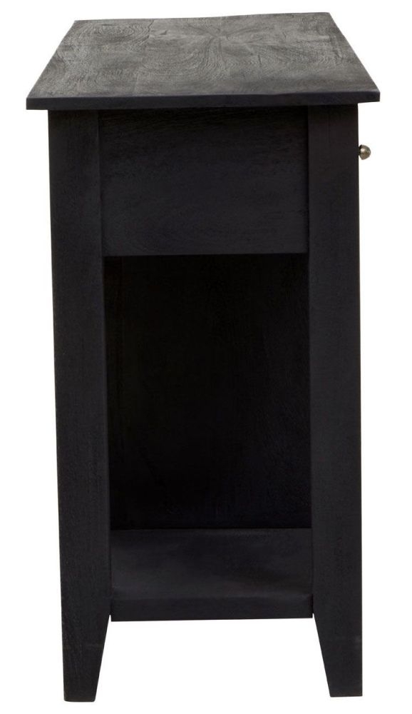 Product photograph of Copeland Black Mango Wood Console Table With Wine Bottle Storage - 3 Drawers from Choice Furniture Superstore.