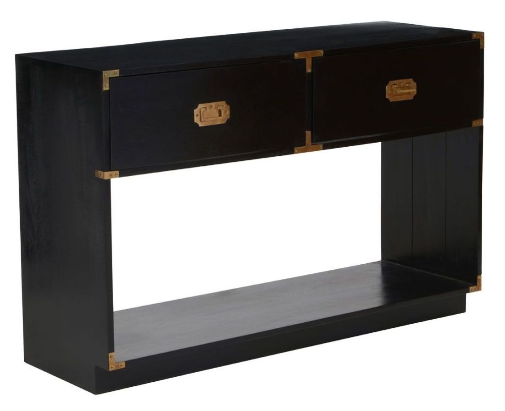 Product photograph of Caldwell Black Mango Wood Console Table With 2 Drawers from Choice Furniture Superstore.