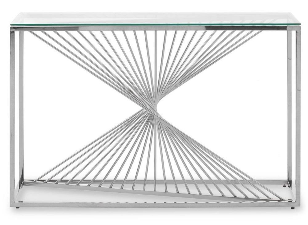 Product photograph of Eolia Glass Top And Silver Console Table from Choice Furniture Superstore.