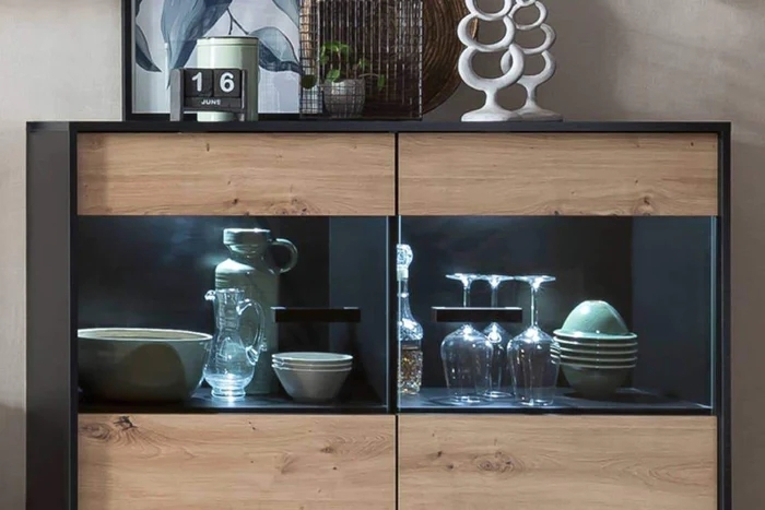 Product photograph of Barton Oak Effect Medium 2 Door Sideboard from Choice Furniture Superstore.