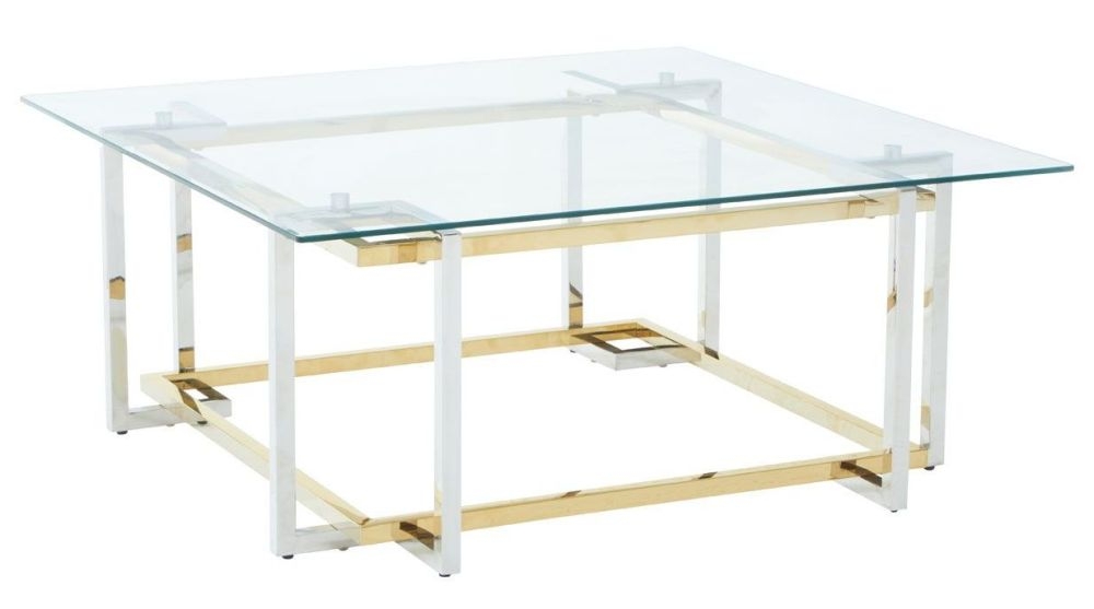 Product photograph of Leighton Glass Top Coffee Table With Chrome Base from Choice Furniture Superstore.