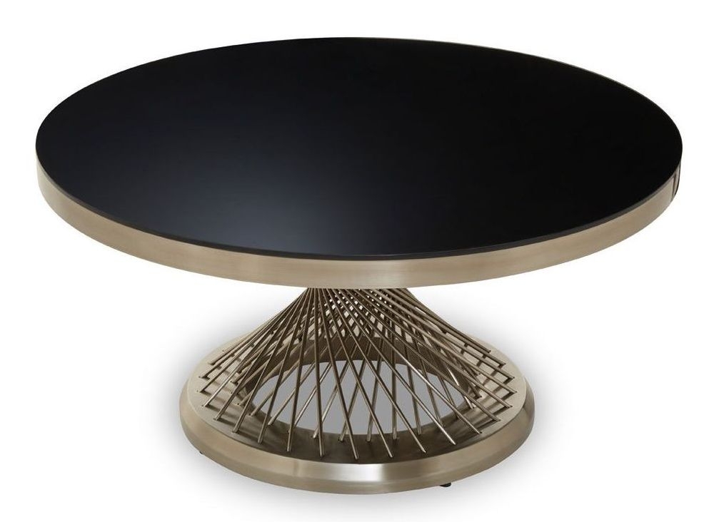 Product photograph of Rison Black Glass Top And Silver Geometric Base Round Coffee Table from Choice Furniture Superstore.