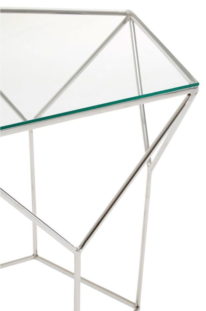 Product photograph of Ivey Glass Top And Chrome Pentagonal Coffee Table from Choice Furniture Superstore.