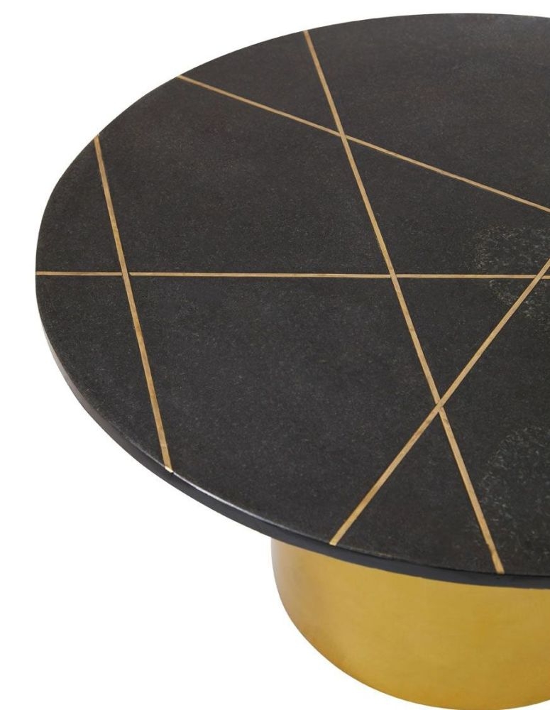 Product photograph of Nenzel Black Marble Top And Gold Round Coffee Table from Choice Furniture Superstore.