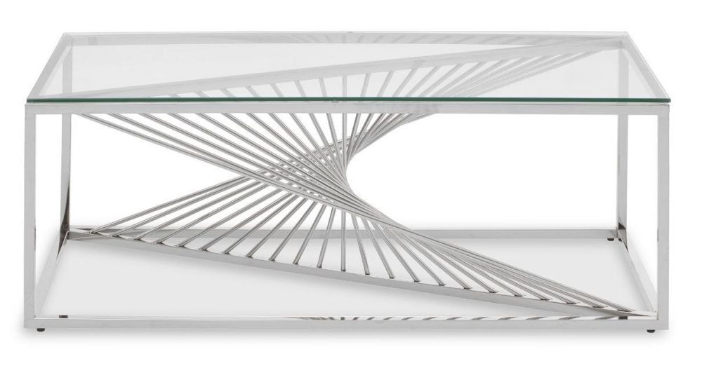 Product photograph of Eolia Glass Top And Silver Coffee Table from Choice Furniture Superstore.