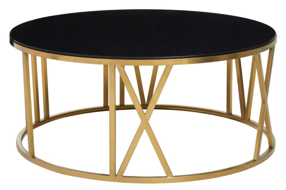 Product photograph of Vesta Black Glass Top And Gold Round Coffee Table from Choice Furniture Superstore.