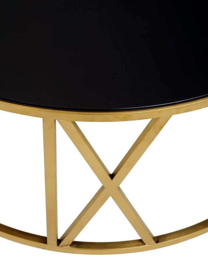 Product photograph of Vesta Black Glass Top And Gold Round Coffee Table from Choice Furniture Superstore.
