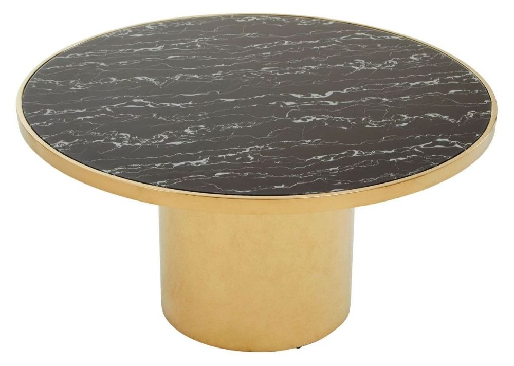 Product photograph of Raices Black Marble Effect Top And Gold Round Coffee Table from Choice Furniture Superstore.