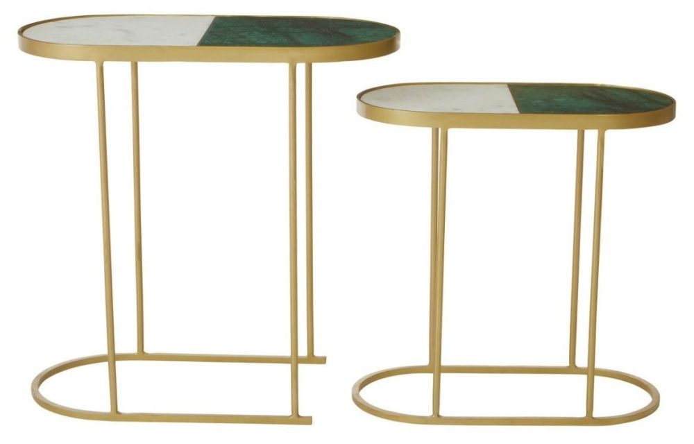 Product photograph of Higgston Marble Top And Gold Industrial Side Table Set Of 2 from Choice Furniture Superstore.