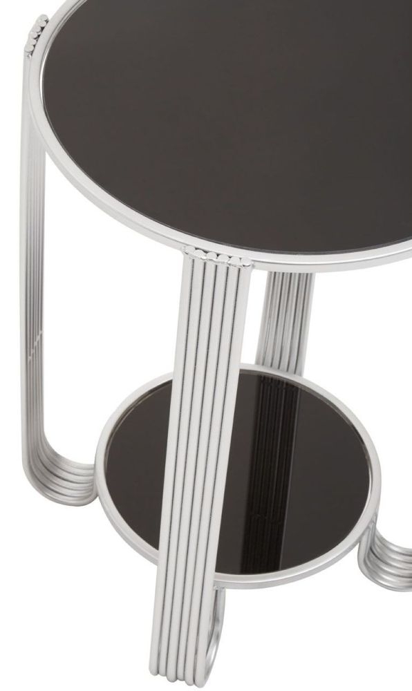 Product photograph of Auxier Black Mirror And Silver Round End Table from Choice Furniture Superstore.