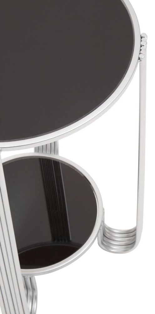 Product photograph of Auxier Black Mirror And Silver Round End Table from Choice Furniture Superstore.