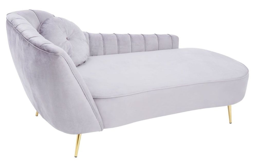 Product photograph of Kiryas Grey Left Arm Lounge Chaise Velvet Fabric Upholstered With Gold Legs from Choice Furniture Superstore.