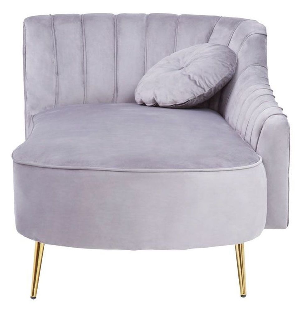 Product photograph of Kiryas Grey Left Arm Lounge Chaise Velvet Fabric Upholstered With Gold Legs from Choice Furniture Superstore.