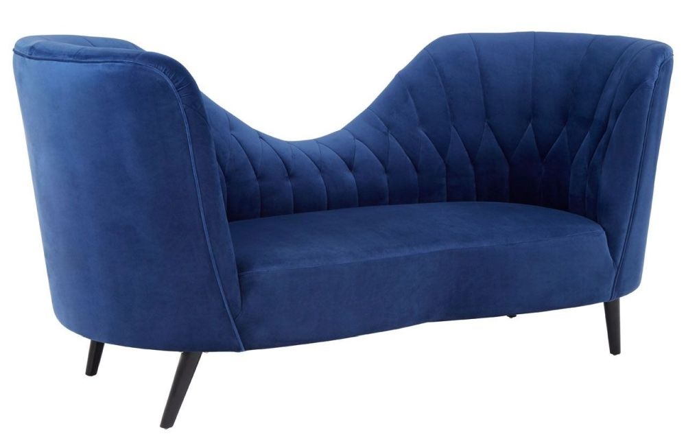 Product photograph of Rio Midnight Blue Lounge Chaise Velvet Fabric Upholstered With Black Legs from Choice Furniture Superstore.