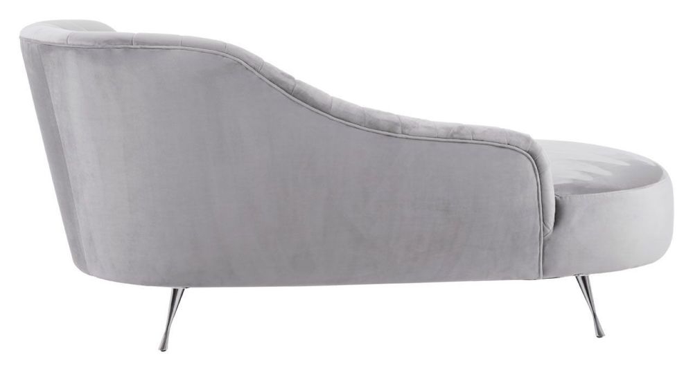 Product photograph of Achille Grey Right Arm Lounge Chaise Velvet Fabric Upholstered With Chrome Legs from Choice Furniture Superstore.