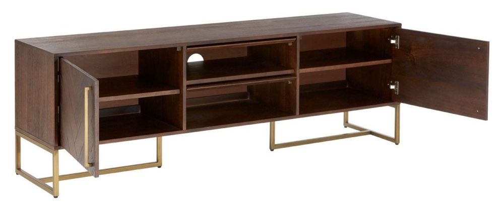 Product photograph of Gilberton Brown Acacia Wood Herringbone Tv Unit - 180cm from Choice Furniture Superstore.