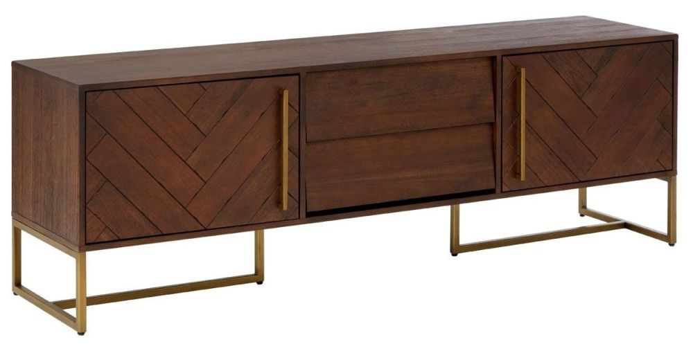 Product photograph of Gilberton Brown Acacia Wood Herringbone Tv Unit - 180cm from Choice Furniture Superstore.