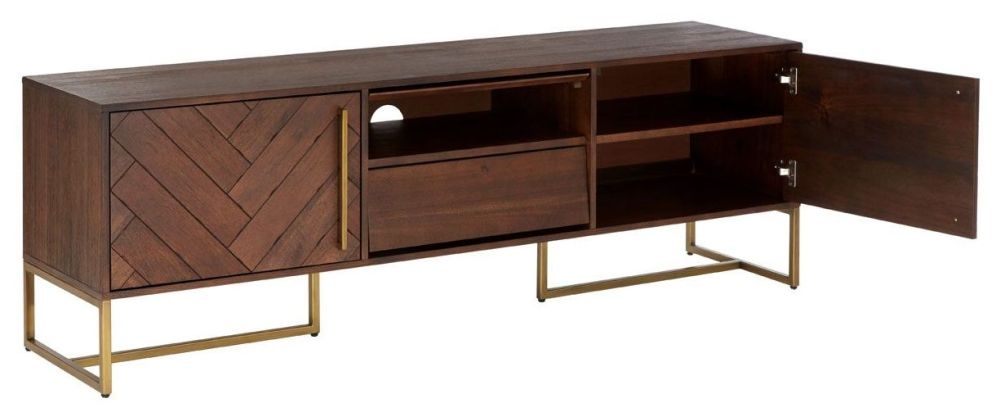 Product photograph of Gilberton Brown Acacia Wood Herringbone Tv Unit - 180cm from Choice Furniture Superstore.