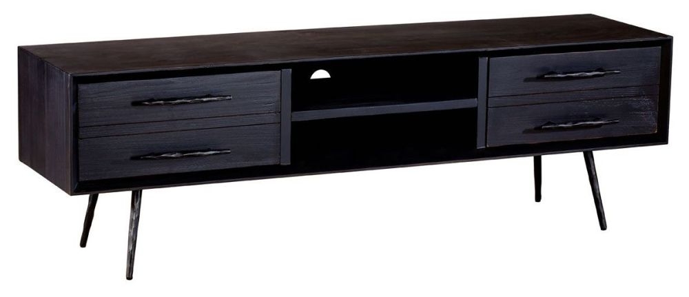 Product photograph of Hurley Black Tv Unit 160cm Stand Upto 55in Plasma Tv - 4 Drawers from Choice Furniture Superstore.