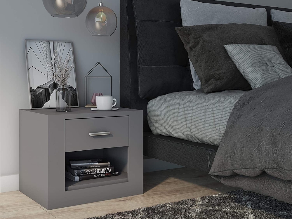 Product photograph of Idea Grey Matt 1 Drawer Bedside Cabinet from Choice Furniture Superstore.