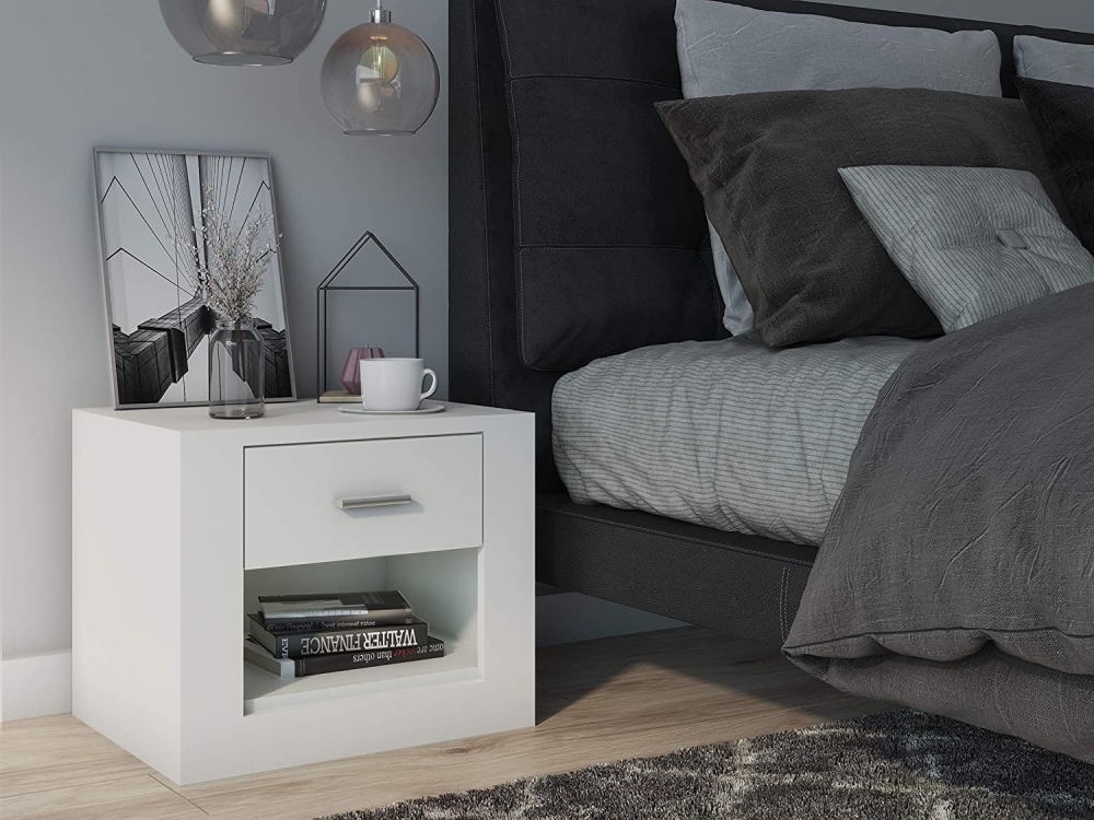 Product photograph of Rotan White Matt 1 Drawer Bedside Cabinet from Choice Furniture Superstore.