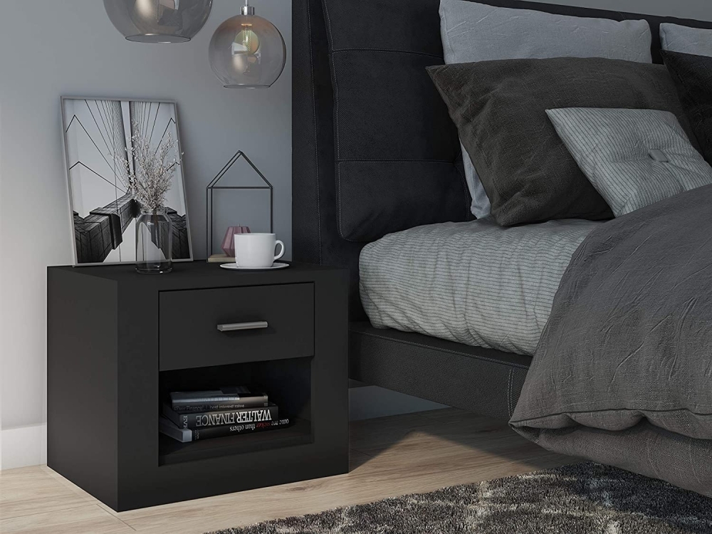 Product photograph of Rotan Black 1 Drawer Bedside Cabinet from Choice Furniture Superstore.