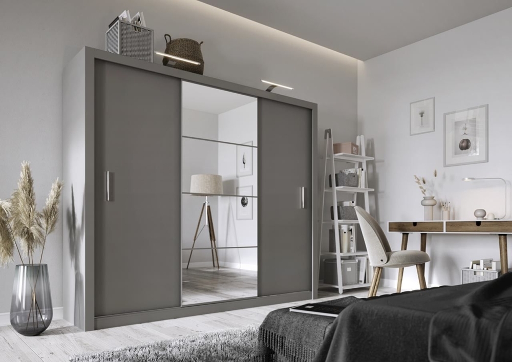 Product photograph of Rotan Grey Matt 3 Door Sliding Wardrobe from Choice Furniture Superstore.