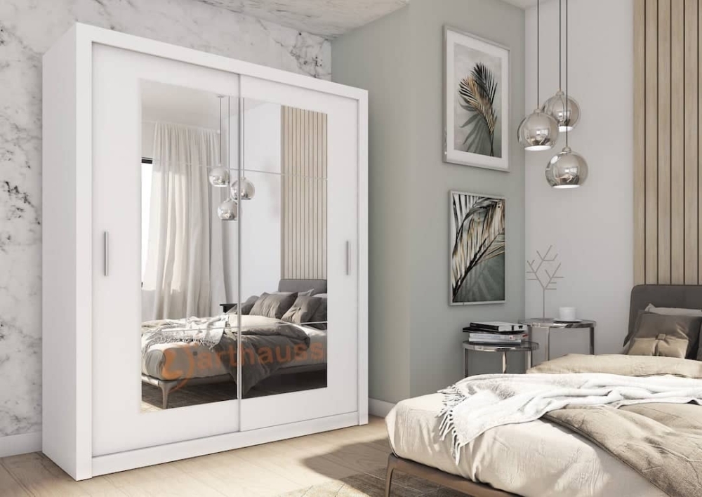 Product photograph of Idea White Matt 2 Door Mirror Sliding Wardrobe from Choice Furniture Superstore.