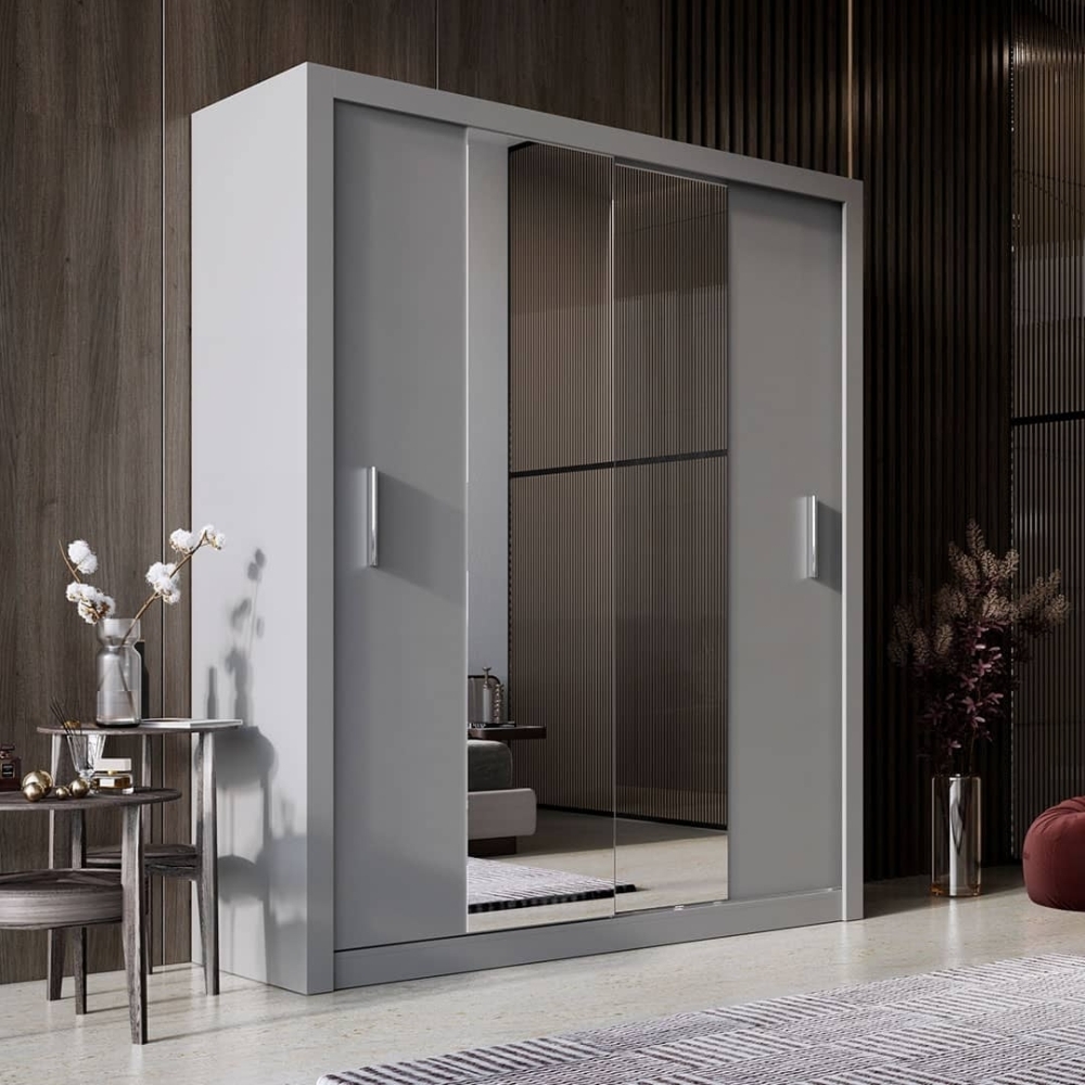 Product photograph of Rotan Grey 2 Door Sliding Mirror Wardrobe from Choice Furniture Superstore.