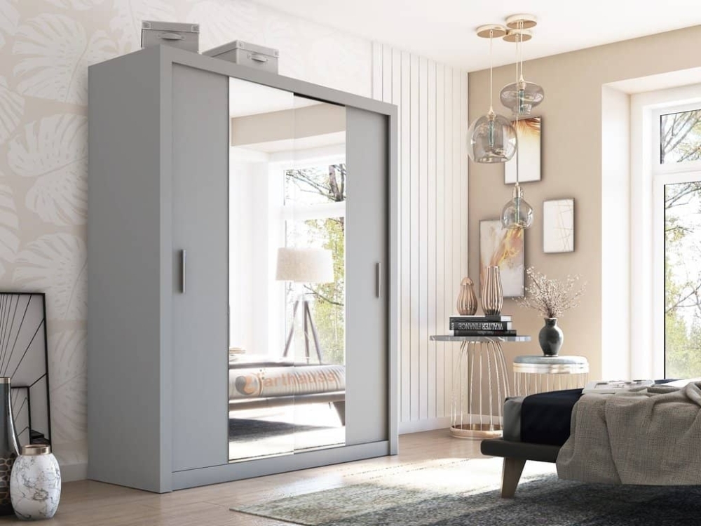 Product photograph of Rotan Grey 2 Door Sliding Mirror Wardrobe from Choice Furniture Superstore.