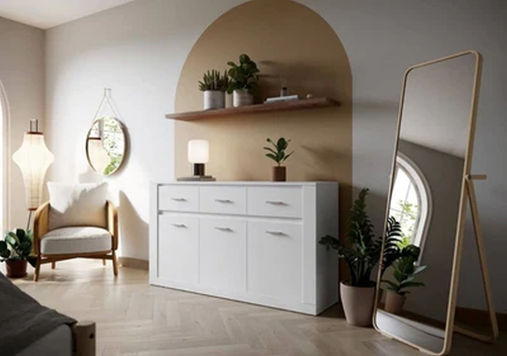 Product photograph of Rotan White 160cm Large 3 Door Sideboard from Choice Furniture Superstore.